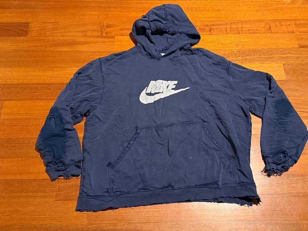 Nike Vintage Distressed Hoodie Size L Navy Blue Pullover Sweatshirt
